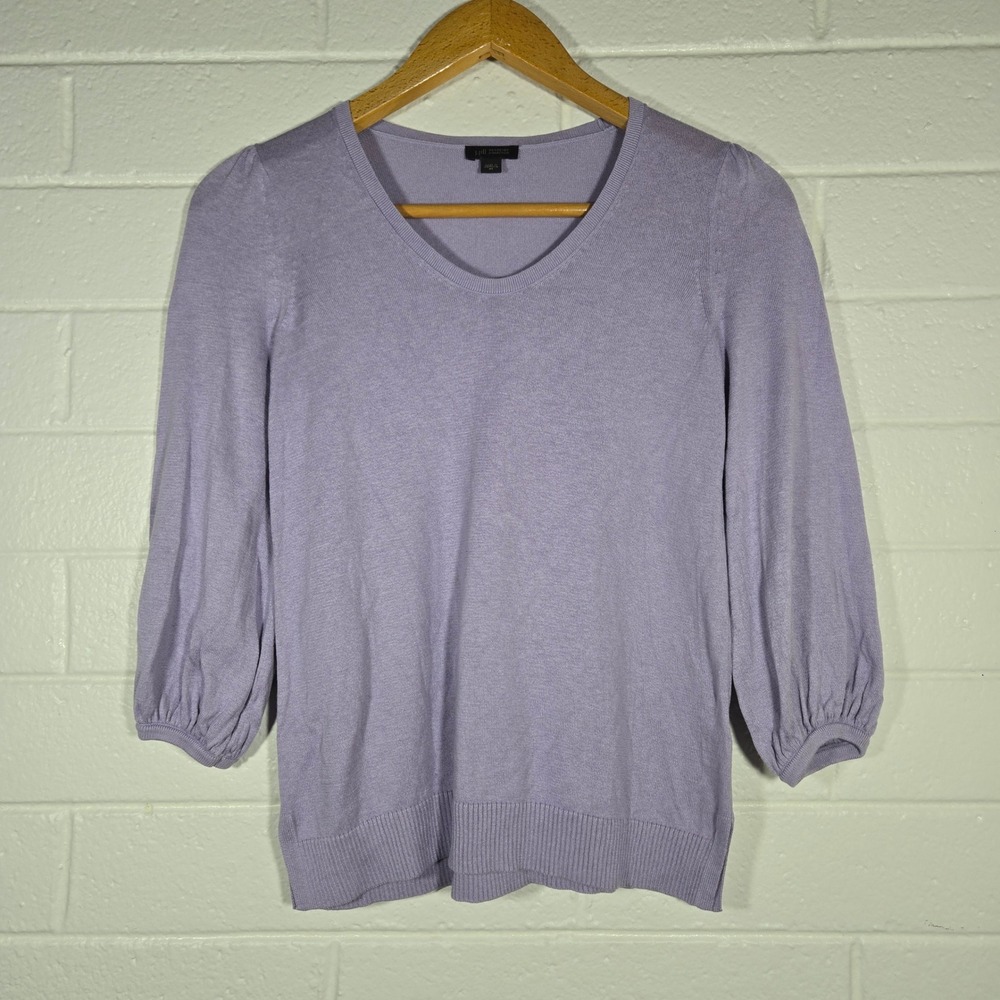 J. Jill Wearever Sweater Womens XS Lavender Silk Cotton V-Neck 3/4 Puff Sleeve